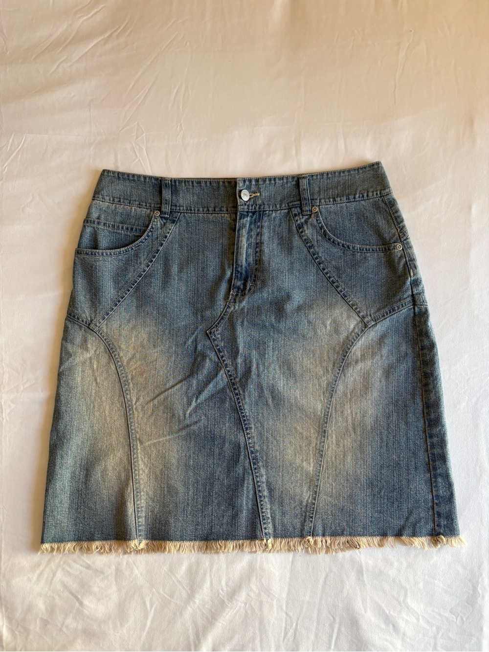 Gloria Vanderbilt Denim Midi Skirt Y2K Frayed Hem Light Wash Vintage Boho Grunge